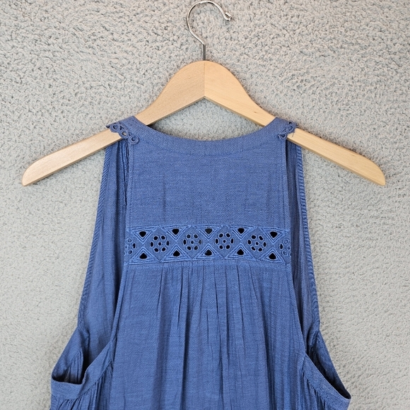 Free People Womens Tunic Sz S Blue Eyelet Trim Button Front Boho Beachy Vacation - Picture 10 of 13
